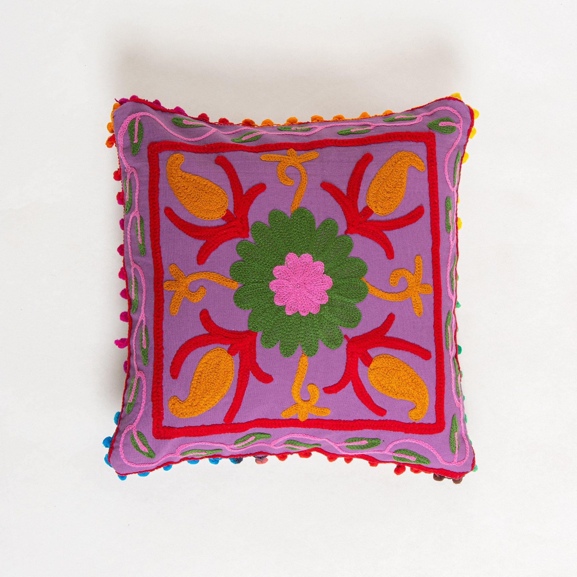 Organic Cotton Jaipuri Pom Pom Embroidered Cushion Covers